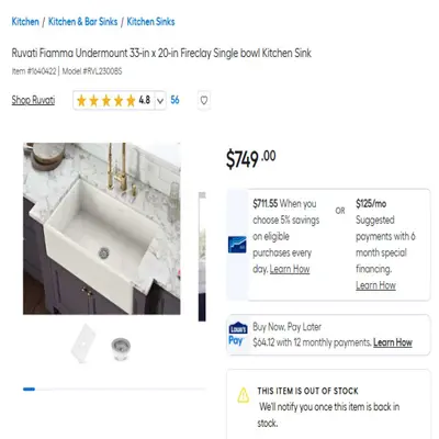 Ruvati Fiamma Undermount 33-in Fireclay Single Bowl Kitchen Sink - Thumbnail 5